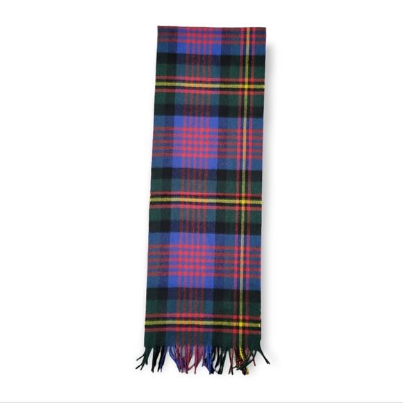 Joshua Ellis tartan 100% cashmere scarf in new green/scarlet red/blue - Picture 1 of 8